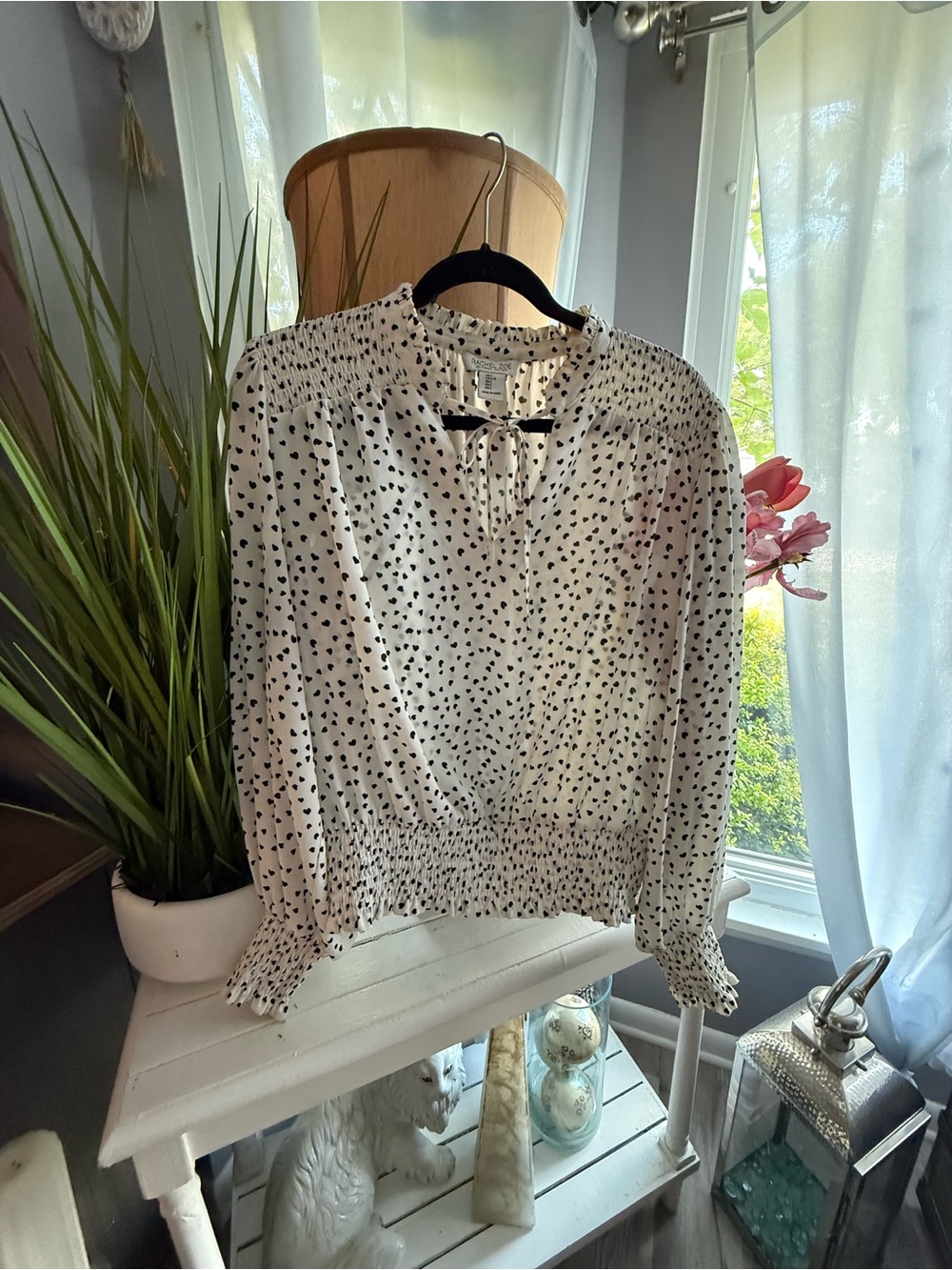 Rachel Zoe Women’s Smocked Heart Print Blouse Size L